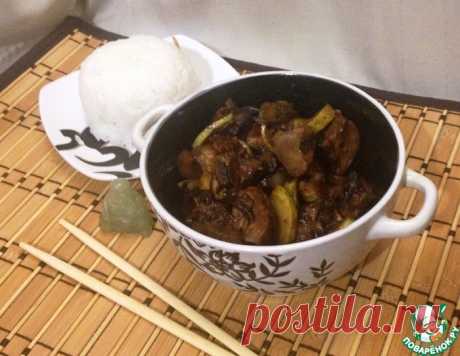 Куриная печень с грибами и кабачками по-азиатски!