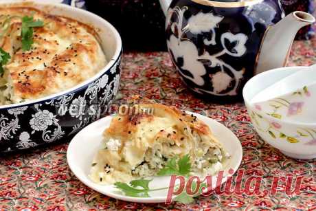 Пирог из лаваша с творогом и зеленью