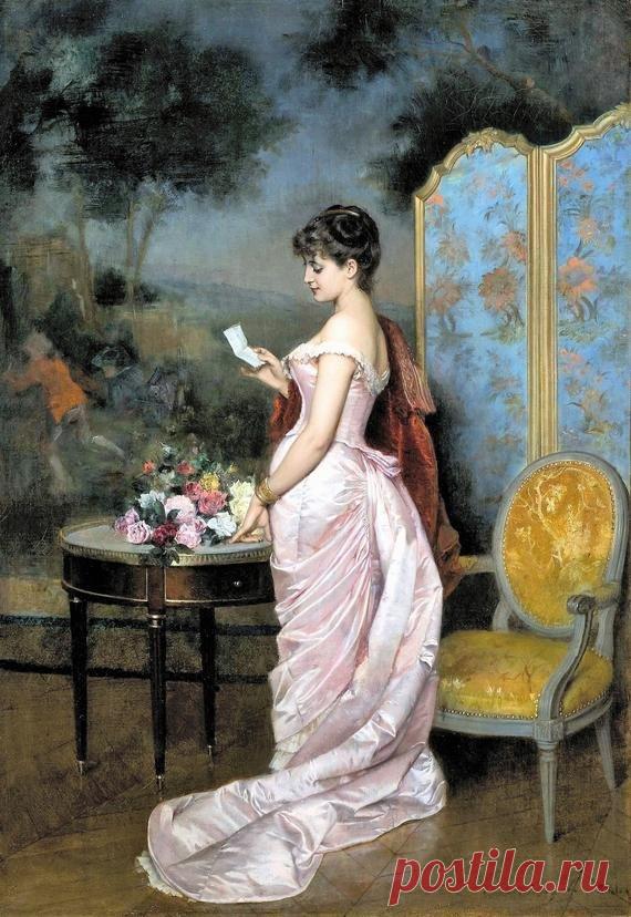 Схема вышивки «Девушка, читающая письмо. Ян Франс Верхас» (№2112131) - Вышивка крестом