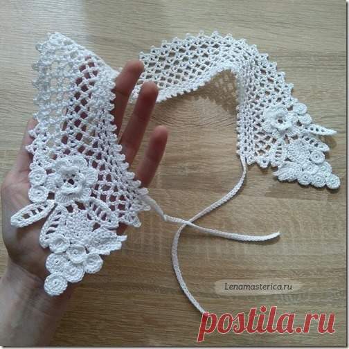 Вязаный воротничок с элементами ирландского кружева. Схема