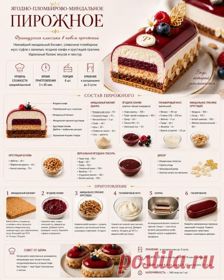 Ягодно-пломбирово-миндальное пирожное