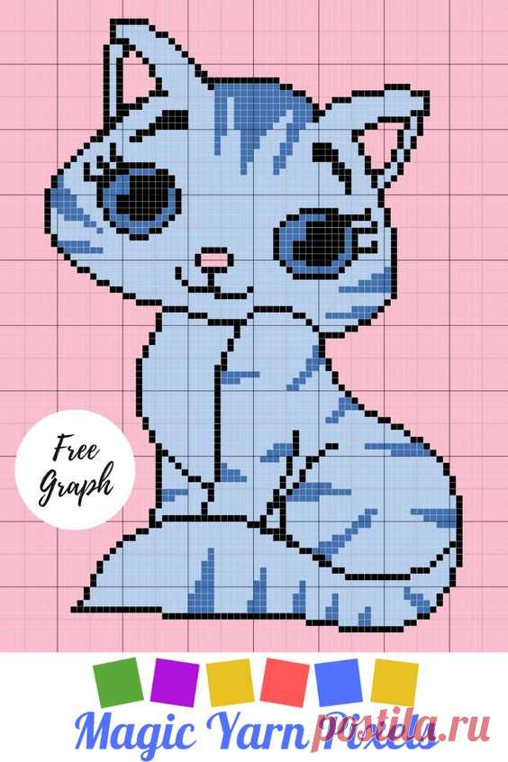 Cute Kitty Cat Free C2C Crochet Graph | Magic Yarn Pixels