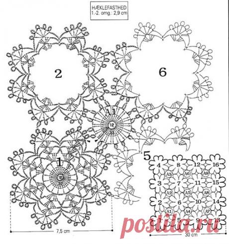 Салфетка из мотивов крючком. Схема цветочного мотива для салфетки | Вязание для всей семьи