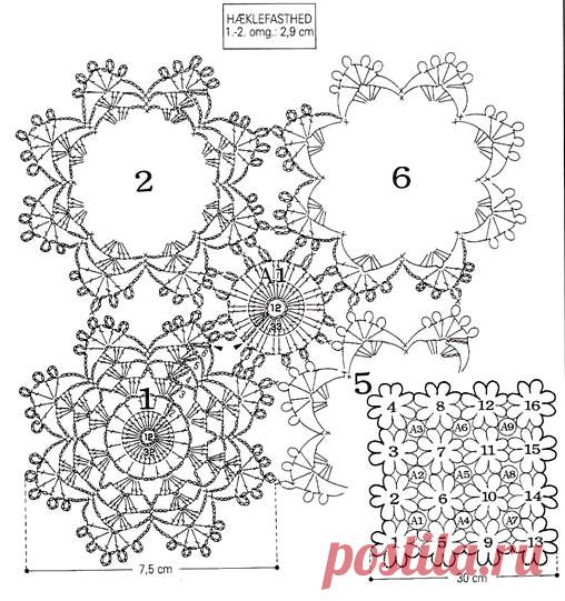 Салфетка из мотивов крючком. Схема цветочного мотива для салфетки | Вязание для всей семьи