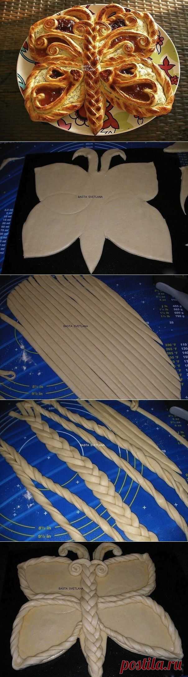 Пирог "Бабочка" с творожным кремом и вареньем.