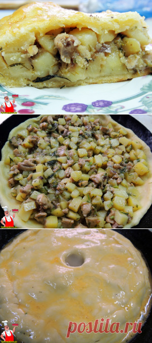 Вкусный пирог с мясом и картошкой в духовке.