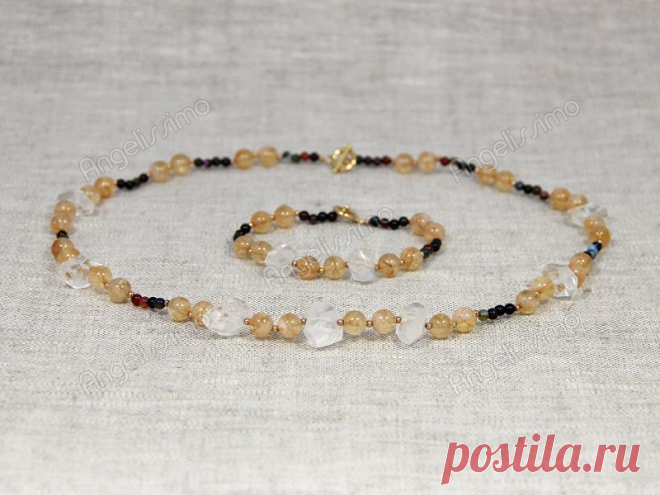 Комплект бусы и браслет из аметрина, турмалина, цитрина и хрусталя от Nur