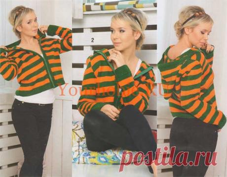 ЖАКЕТ НА МОЛНИИ С КАПЮШОНОМ ВЯЗАННЫЙ СПИЦАМИ
Размер: 46/48.
Вам потребуется: в общей сложности 610 г пряжи Magic «FINE» (49 % шерсти, 51 % акрила; 490 м/100 г), из них: 305 г оранжевого цвета (1435), 305 г зелёного цвета (1447); разъёмная молния зелёного цвета, длиной ок. 50 см.; спицы № 1,5; крючок № 2