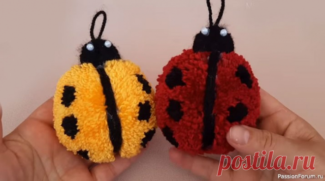 Делаем божью коровку из пряжи. Видео МК | Разнообразные игрушки ручной работы 
