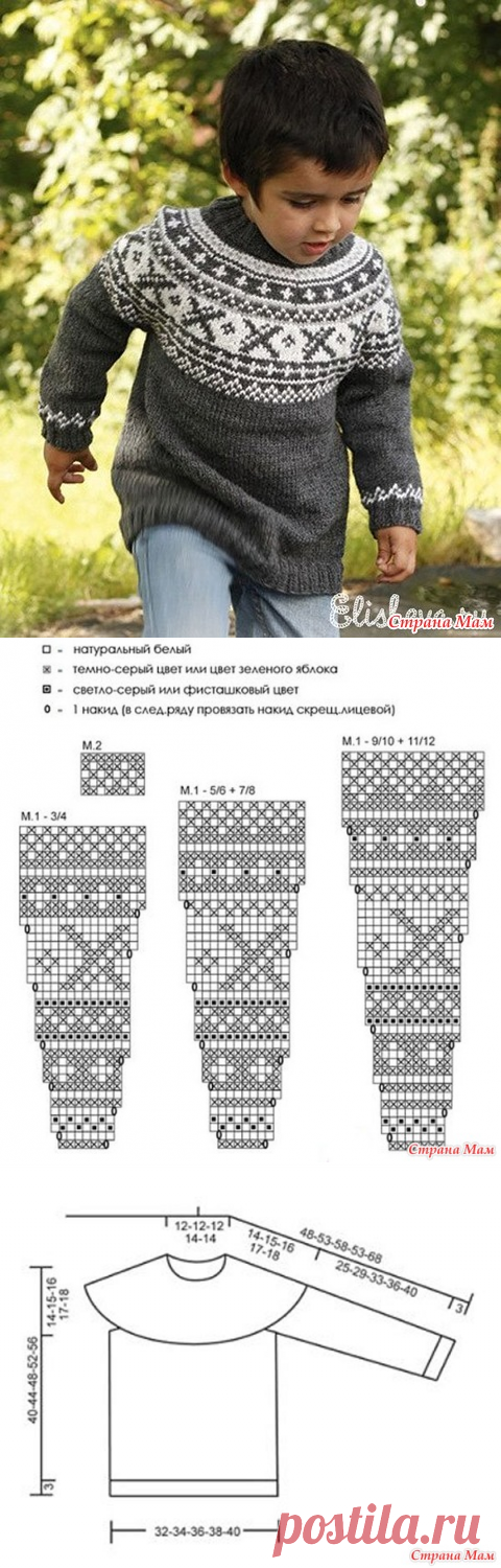 * Свитер с кокеткой вязаный спицами сверху вниз - Жаккард - Страна Мам