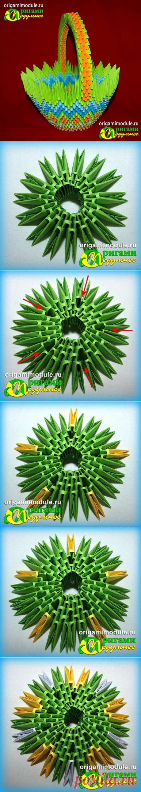 Бумажная корзинка из модулей оригами