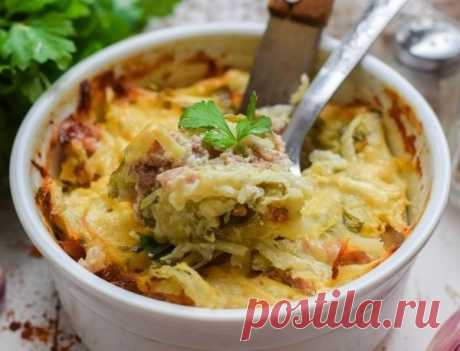 Картофель, запеченный с фаршем и кабачками