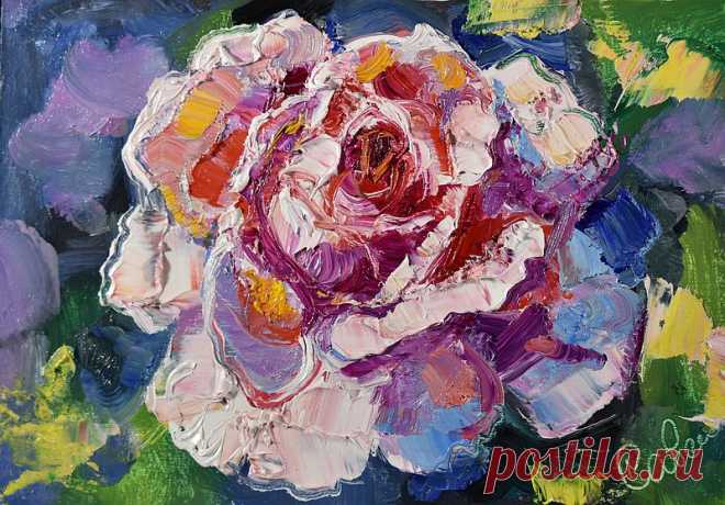 Rose Painting Flower Original Art Artwork Small Oil Impasto Floral Wall Art 油畫原作 - ArtDivyaGallery  - Posters | Pinkoi Rose Painting Flower Original Art Artwork Small Oil Impasto Floral Wall Art 油畫原作 Palette Knife by Natalia Savenkova ArtDivya 13 x 18cm. 5 x 7 inches Medium: cardboard, oil paints. Style: Modern, Impressionist, Impasto. Need a decorative frame.