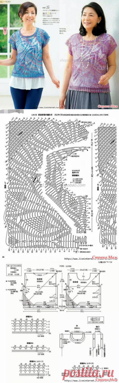 Ажурная кофточка медуза с "АНАНАСОВЫМ"узором от плеча(два цвета)