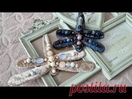 Брошь стрекоза из бархата и камней.  мк брошь #вышивка #брошь