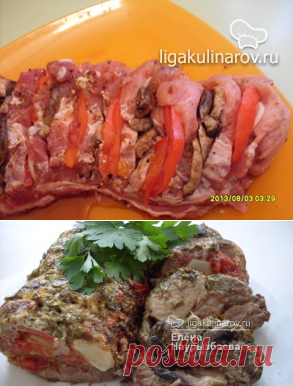 Свинина запеченная с помидорами и грибами - рецепт пошаговый с фото