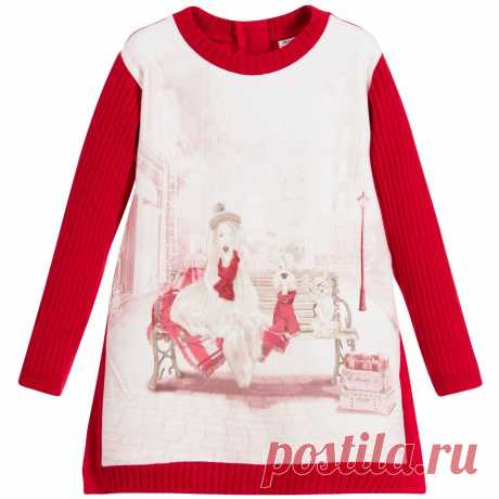 Mayoral - Red Jersey & Knitted Dress with Dog Print | Childrensalon