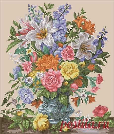 Схема для старинной вышивки крестиком Букет с лилиями купить в интернет-магазине Ярмарка Мастеров по цене 350 ₽ – W03HQRU | Схемы для вышивки, Рошаль - доставка по России