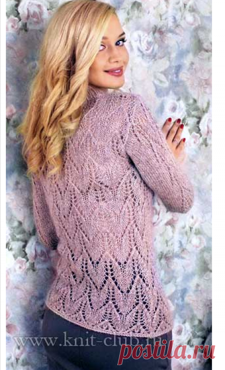 Розовая вязаная кофточка спицами