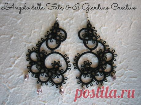 Earrings Arabesque tatted by black cotton by IlGiardinoCreativo