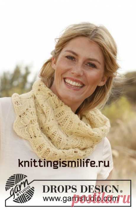 Ажурный шарф-снуд от DROPS DESIGN связан круговыми спицами по кругу узором &quot;Медвежьи лапки&quot; / knittingismilife.ru