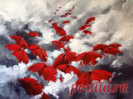 Красные зонтики