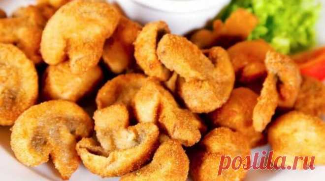 Вкусные грибочки в сырном кляре - золотистая хрустящая корочка