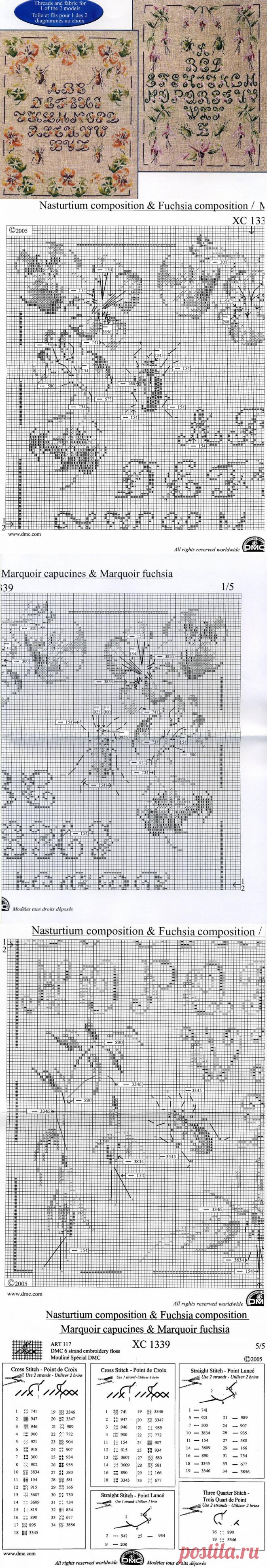 DMC XC1339 NASTURIUM COMPOSITION & FUCHSIA COMPOSITION .