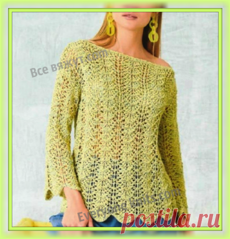 Ажурный пуловер спицами с описанием и схемой узора. | Все вяжут.сом/Everyone knits.com | Яндекс Дзен