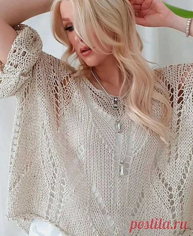 Ажурная футболка оверсайз спицами. Схема узора. / knittingideas.ru
