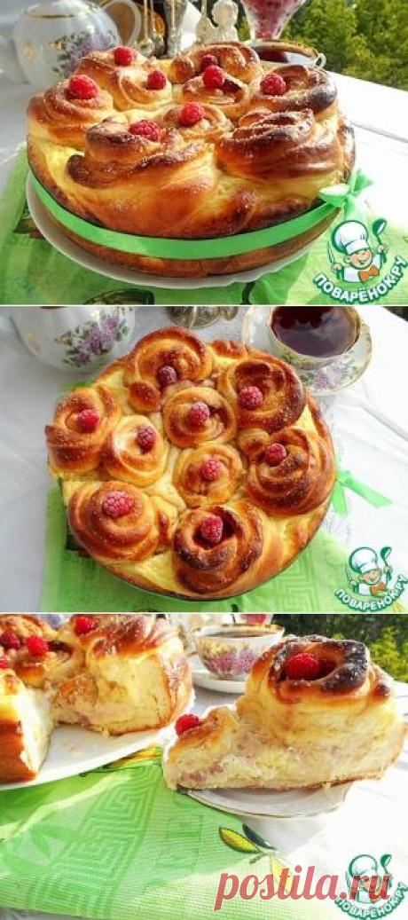 Творожная ватрушка с малиновыми розами - кулинарный рецепт