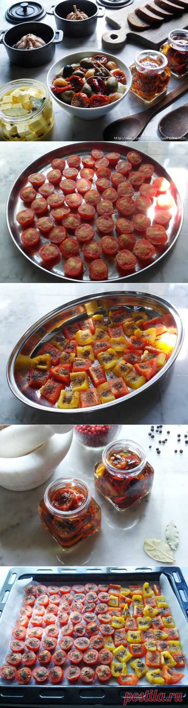 Вяленые помидоры. Вяленый перец. Маринованный сыр. Печеный чеснок....