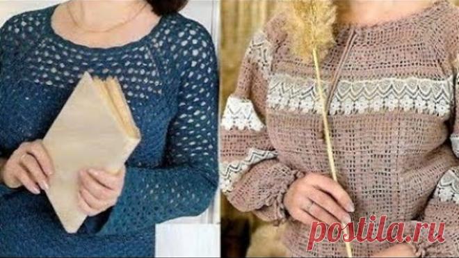 Женские пуловеры крючком со схемами - Women's Crochet Pullovers with Patterns