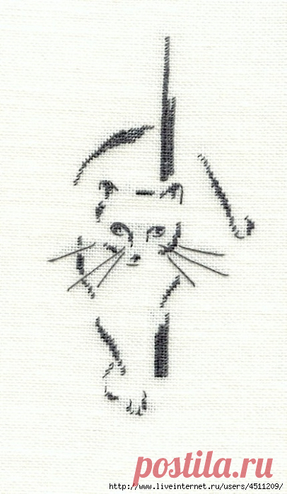 Котик.Монохром. Вышивка крестом.