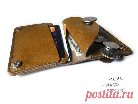 Leather Wallet Brown - Handmade Minimal Wallet - Credit Card Cash Coin Purse - Groomsmen gift - Hand stitched wallet - Men Women Wallet Leather wallet color of brown on the button with pocket for small items. Made of brown leather. In this leather wallet can be loose accommodate credit cards, cash, there is a special compartment for coins. This small wallet. You can put into a few banknotes, 2-3 credit cards and a small amount of coins. This wallet is a good gift. The orig...