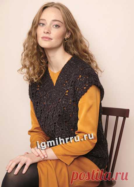 Ажурный жилет из толстой твидовой пряжи. Крючком. / igmihrru.ru