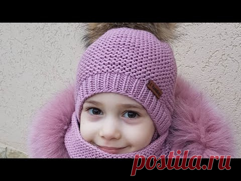 Шапка  платочной вязкой спицами (love )