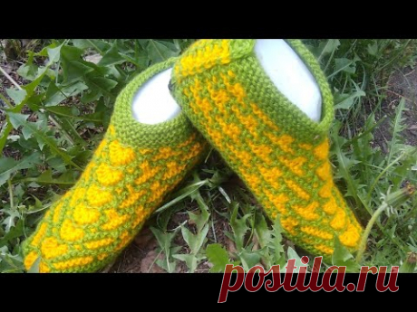 МК/"ОДУВАНЧИКИ"/ТАПОЧКИ-СЛЕДОЧКИ НА ДВУХ СПИЦАХ БЕЗ ШВОВ/МК ЧАСТЬ2