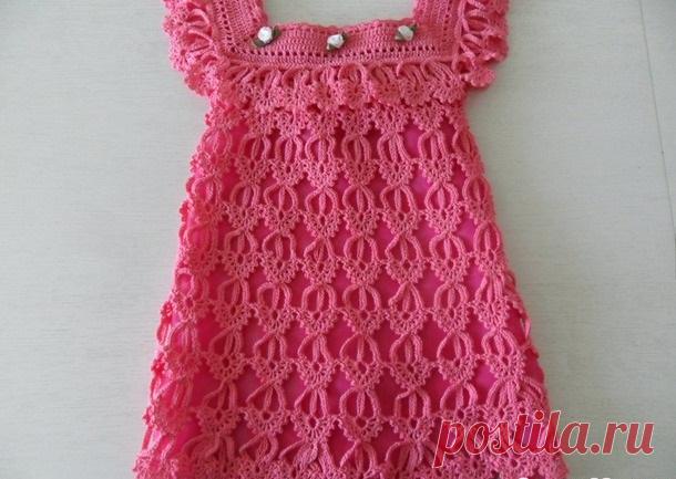 Платье для девочки узором перо ангела. Вязание крючком детям | Я Хозяйка