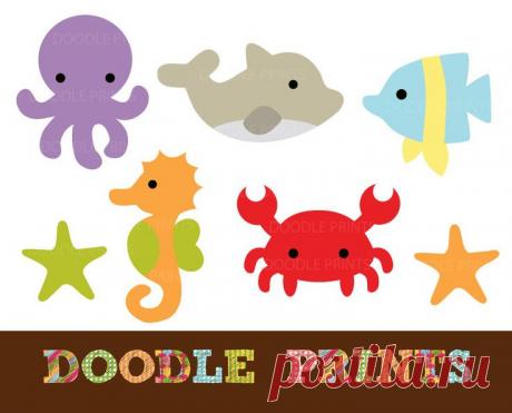 Digital Clip Art Printable - Sea Ocean Clipart Design - Sea Creatures…