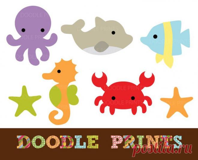 Digital Clip Art Printable - Sea Ocean Clipart Design - Sea Creatures…