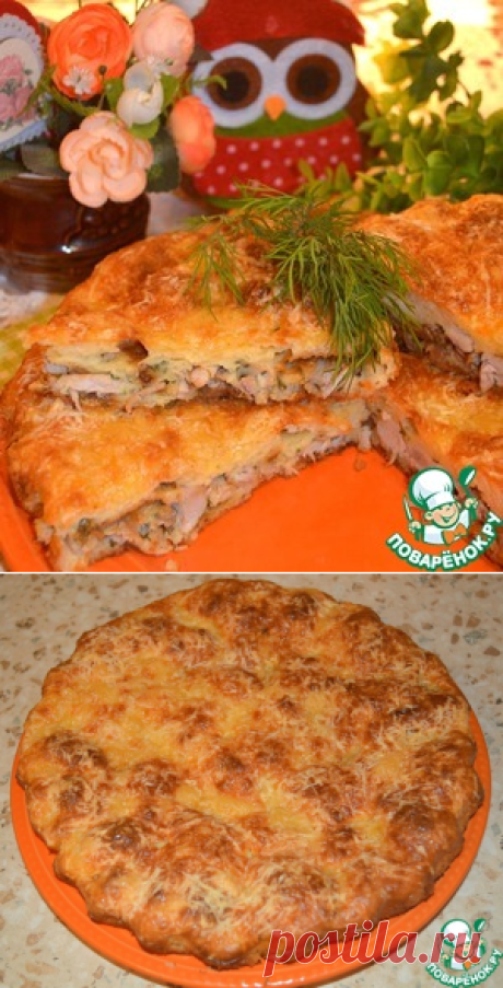 Пирог-сметанник с курицей и грибами
