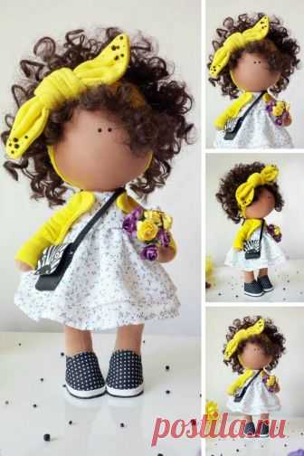 Fabric Tilda Doll Yellow Nursery Doll Textile Soft Doll