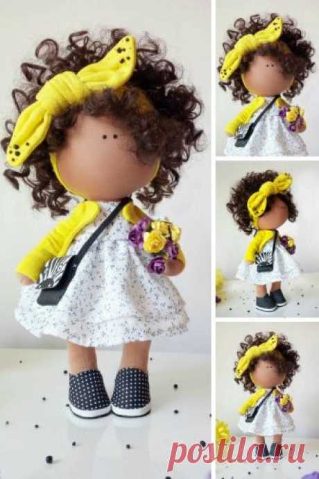 Fabric Tilda Doll Yellow Nursery Doll Textile Soft Doll