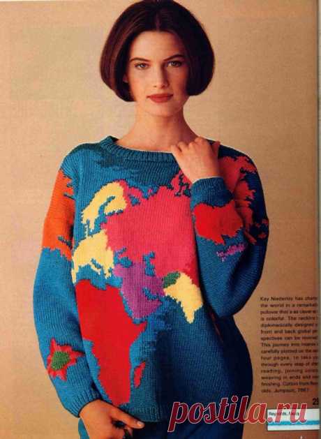 Жаккардовый пуловер "Мир в твоих руках" ... от Vogue Knitting