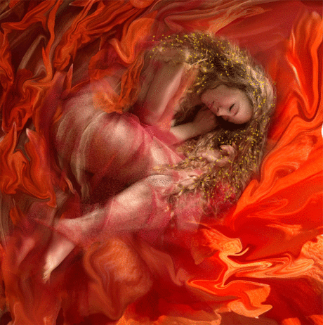 Анимации Девушки, Анимации спящая девушка в огне