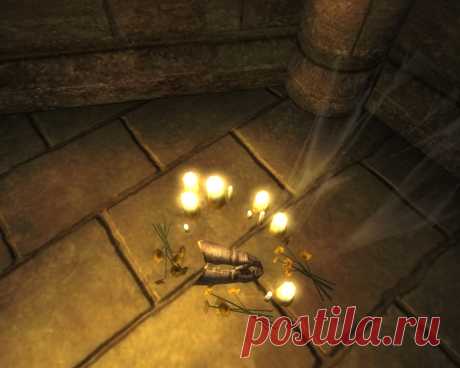 Поднимаем с пола часовни Перчатки Крестоносца.
We pick up the Gauntlets of the Crusader from the floor of the chapel