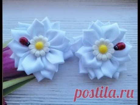 Бантики из репсовой ленты 2,5 см. МК Канзаши / Ribbon bows 2.5 cm.
