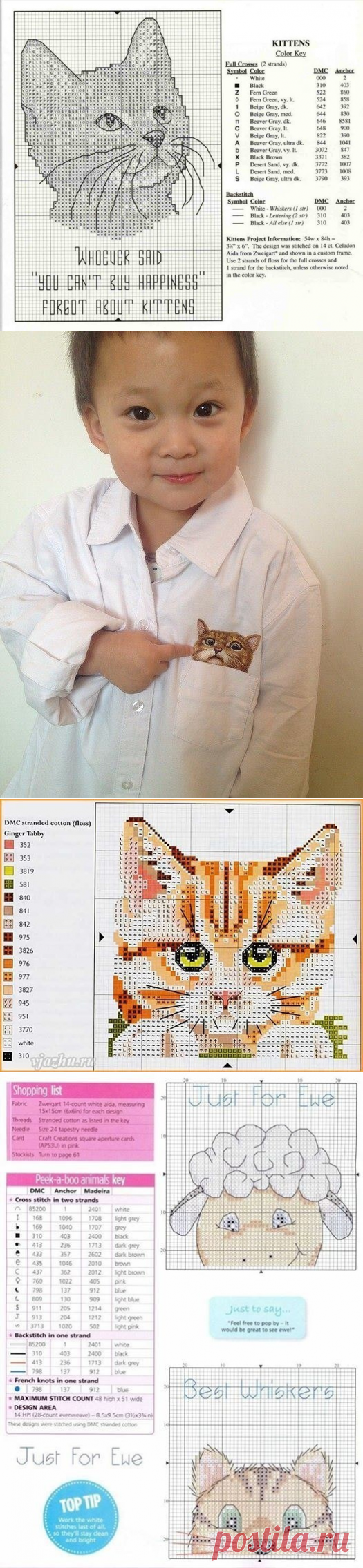 Вышивка крестиком: карманные котики и не только