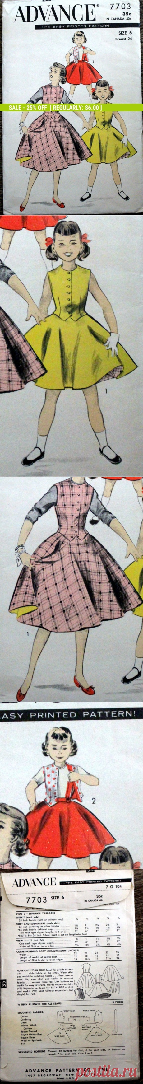Pre-fall Sale Vintage Advance sewing pattern 7703 Girls' | Etsy